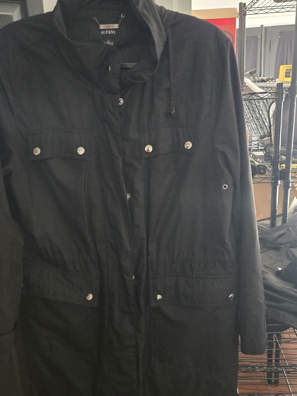Alfani Black Hooded Utility Jacket Rain L